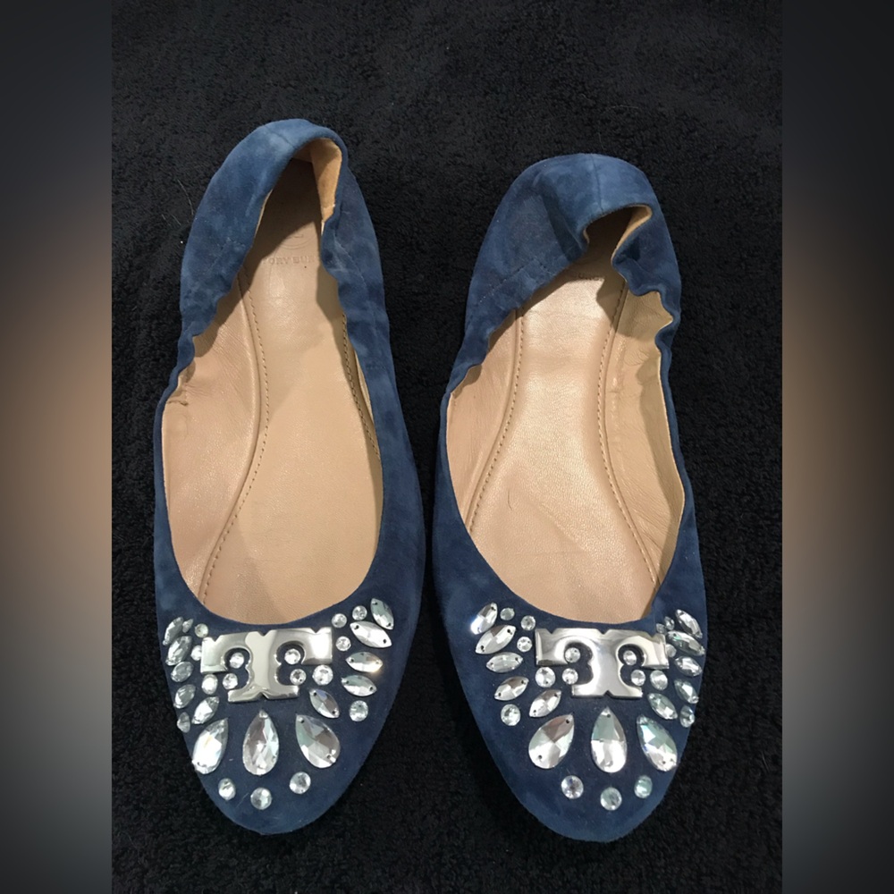Elegant Blue Embellished Women's Flats